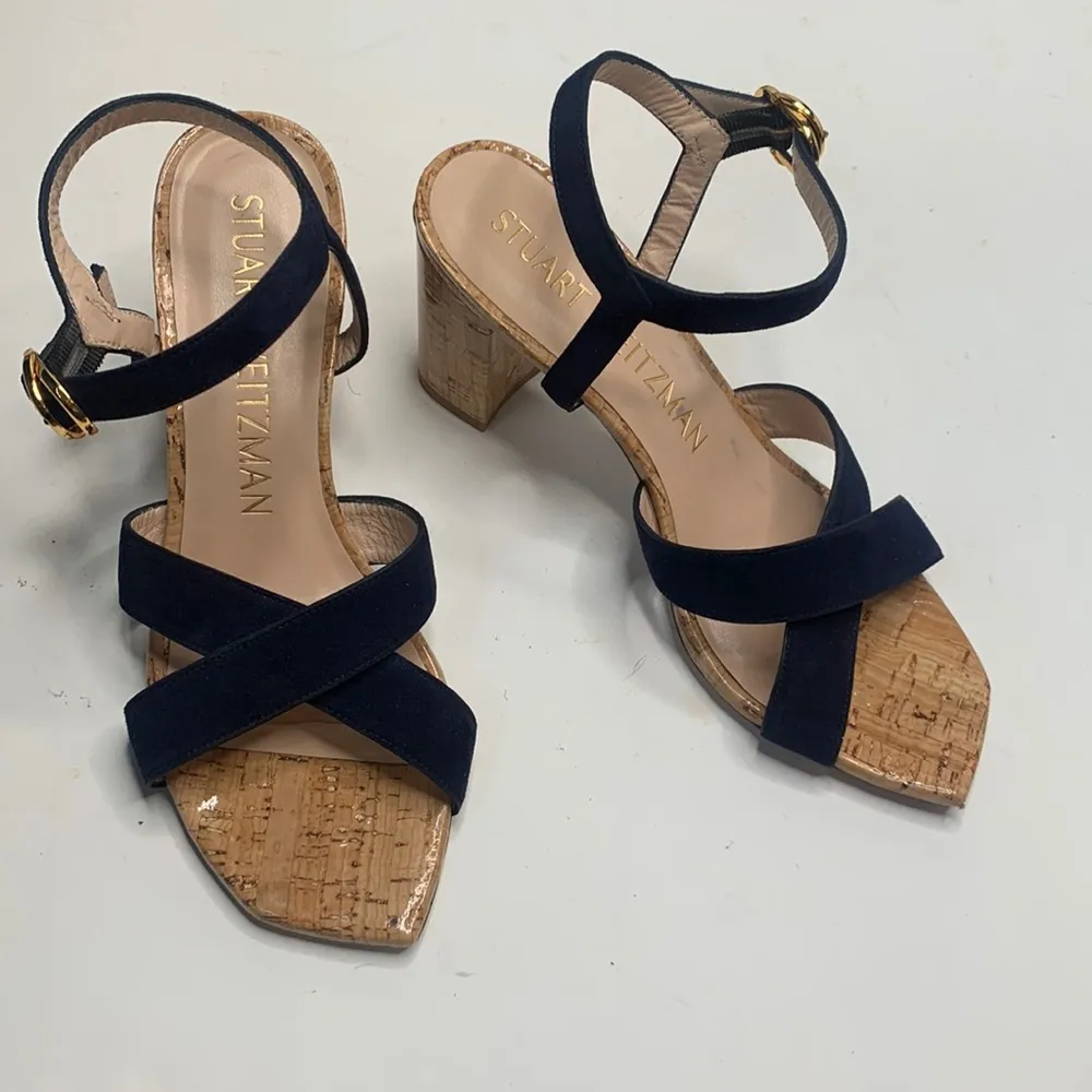 Stuart Weitzman Analeigh 75 midnight Blue Suede Sandal EUC S-012 Sz 7.5 - Image 2
