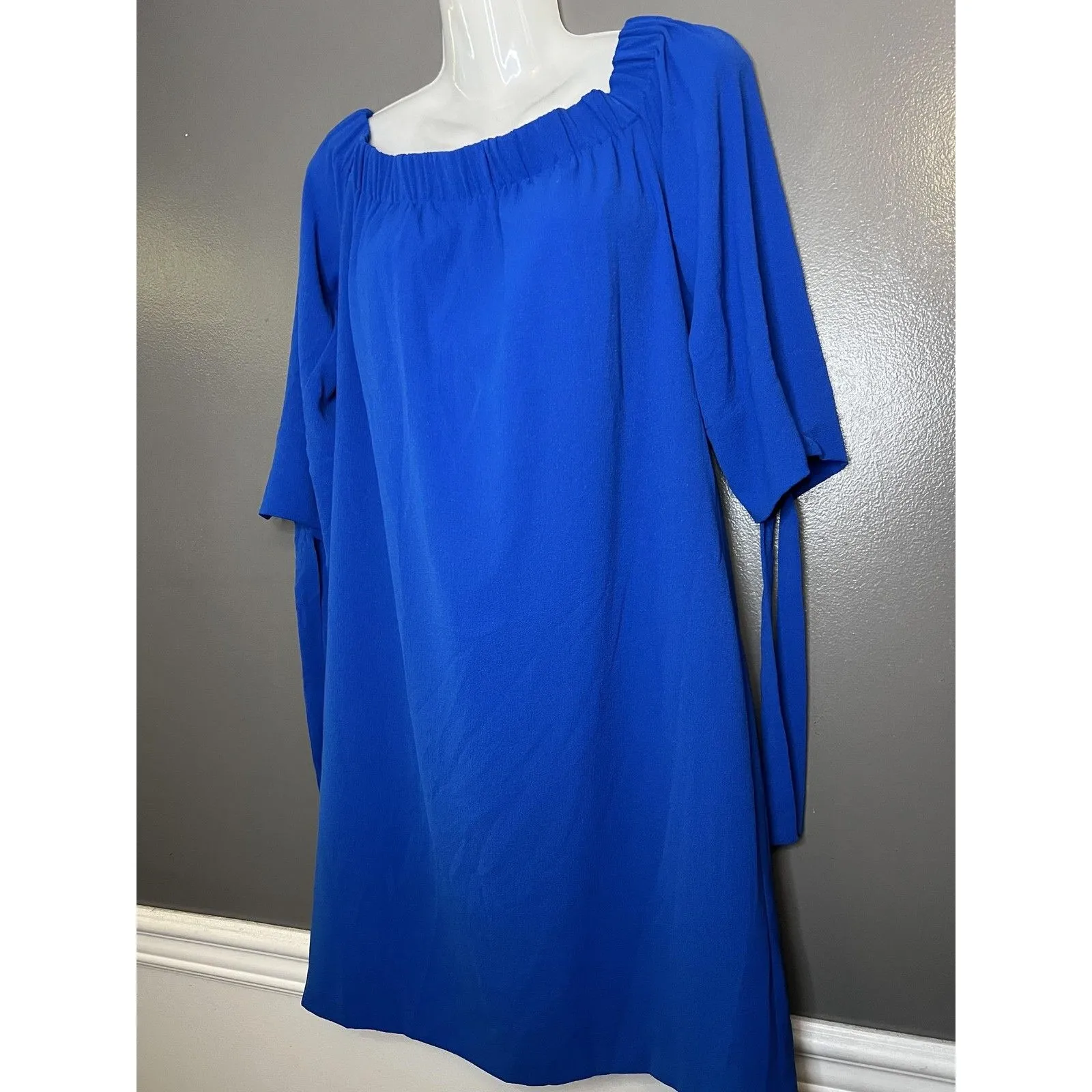 Vince Camuto Dress Womens 6 Blue Off Shoulder 3/4 Sleeve Shift Short Mini - Image 4