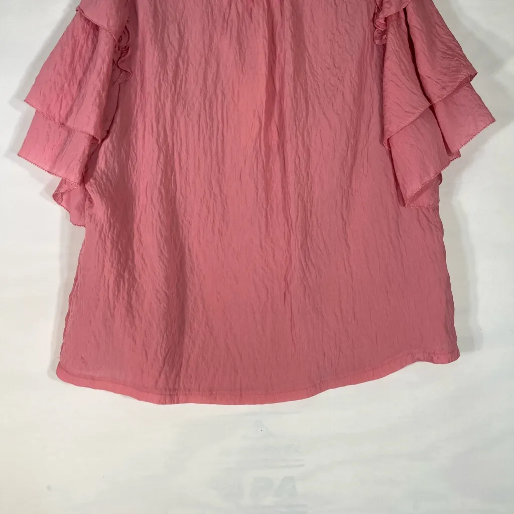 &Merci Crop Tie Front Blouse W/Ruffled Sleeves Women’s L Dusty Rose Color NEW‎ - Image 2
