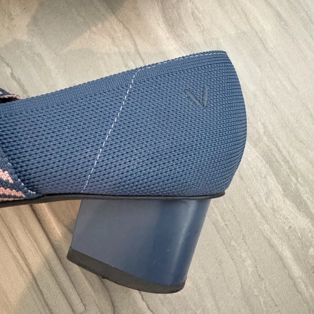 Vivaia Aurora Pointed‎ Toe Chevron Bow Mary Jane Heels in Blue Preppy Size 6.5 - Image 8