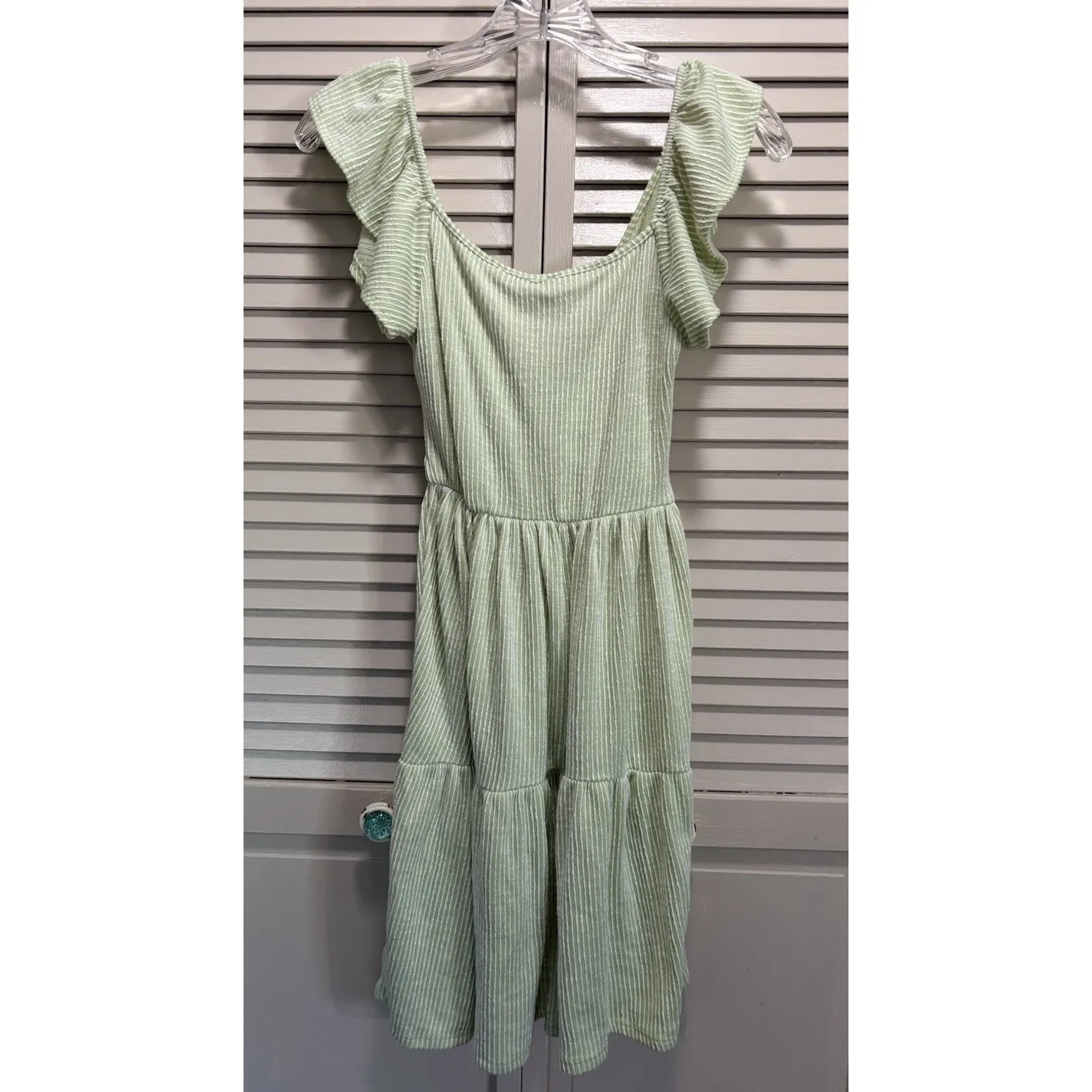 Caution To The Wind Green/White Stripe Ruffle Straps‎ Short Dress Size Medium - Image 5