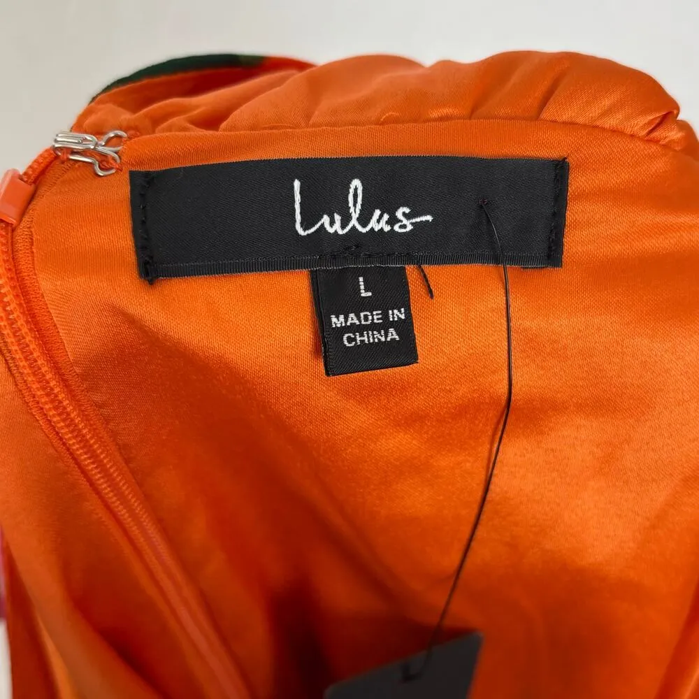 Lulus Sweetest Song Orange Floral Print Backless Long Sleeve Romper NWT Large - Image 5