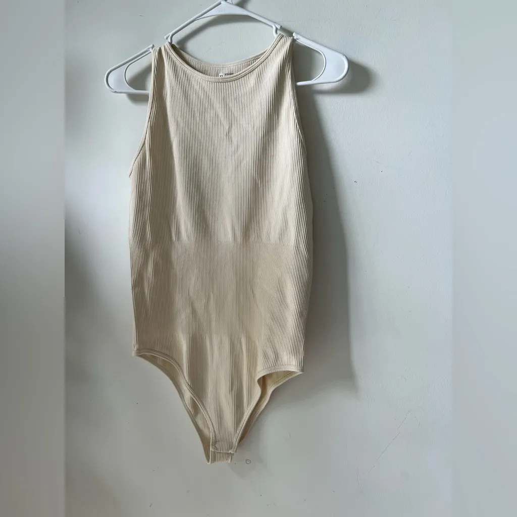 Women’s Ribbed Sleeveless Bodysuit Beige XL - Image 2