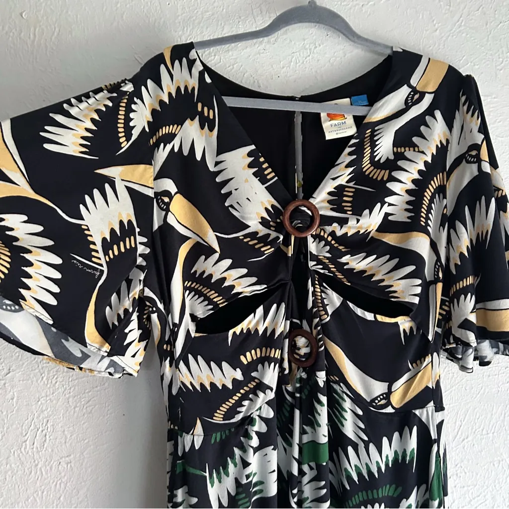 Anthropologie Farm Rio Toucan Print Wide-Leg Jumpsuit  XL Black Green - Image 5