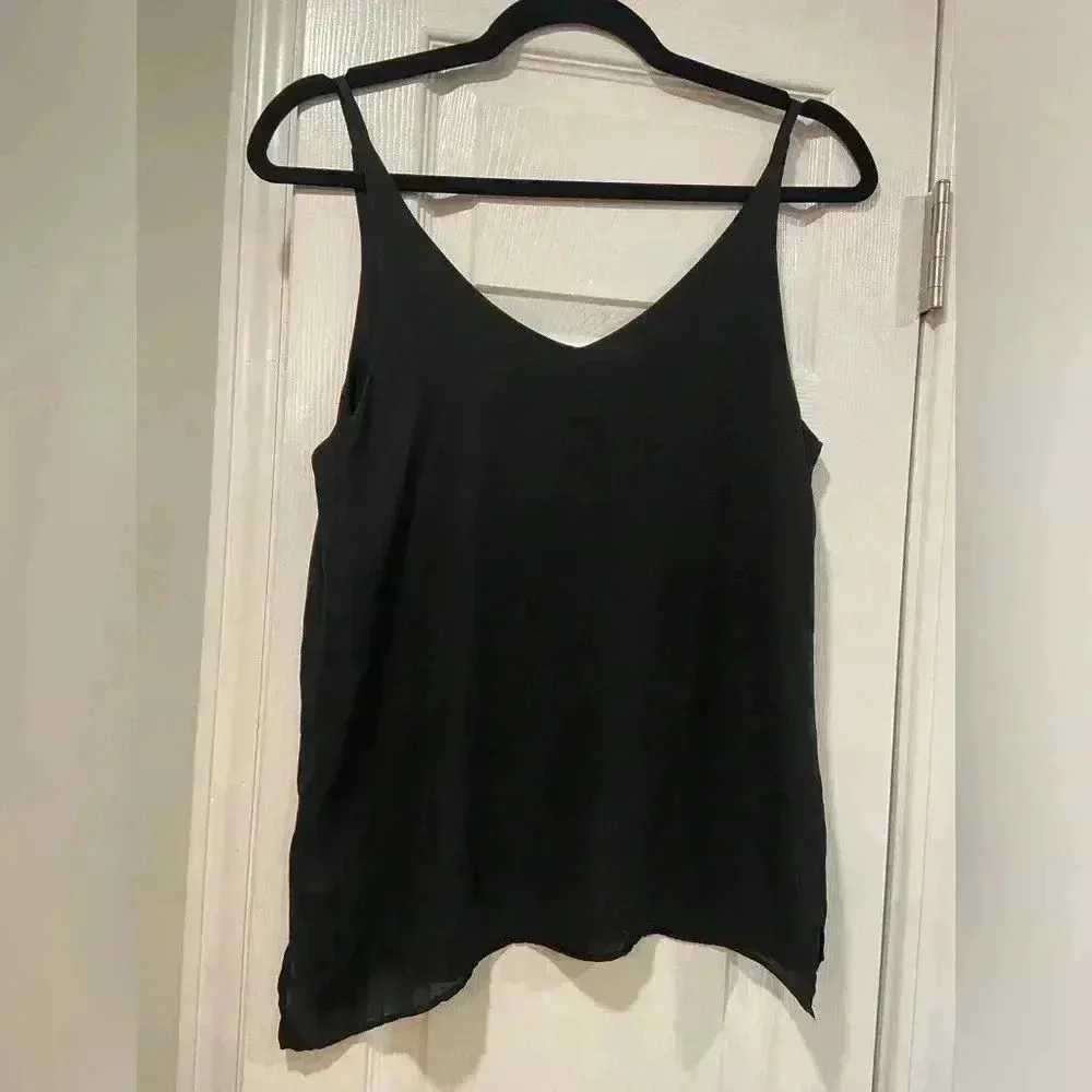 Shinestar Plain Black Sheer Cami Flowy Spaghetti Straps V Neck Size S - Image 6