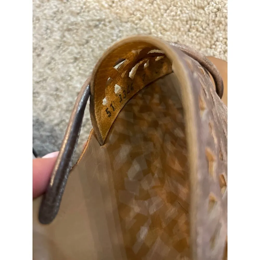 Paul Green Metallic Brown Leather Laser Cut Slip On Sandals - Image 6