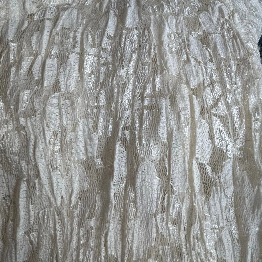 Deadstock 90s Lace Maxi Dress Ivory Sheer Floral Short Sleeve Scoop Neck Small - Image 14