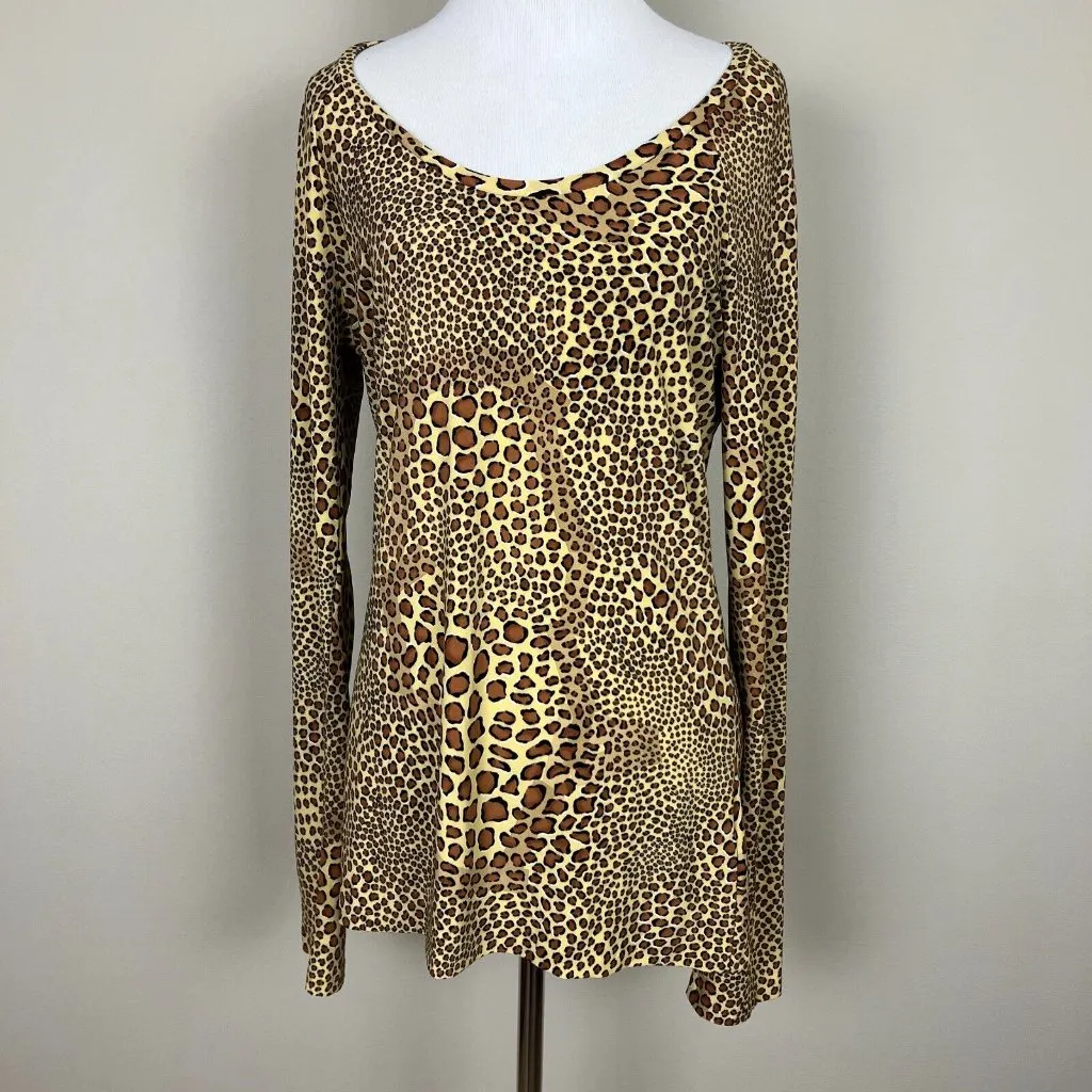 Norma‎ Kamali Top Womens Large Brown Leopard Animal Print Long Sleeve Stretch - Image 12