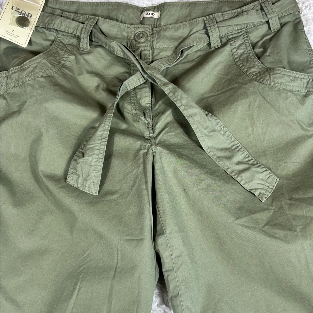 IZOD **SET OF 2** Women's Capri Pants, Belted, Cream/Olive, Size 16 - Image 3