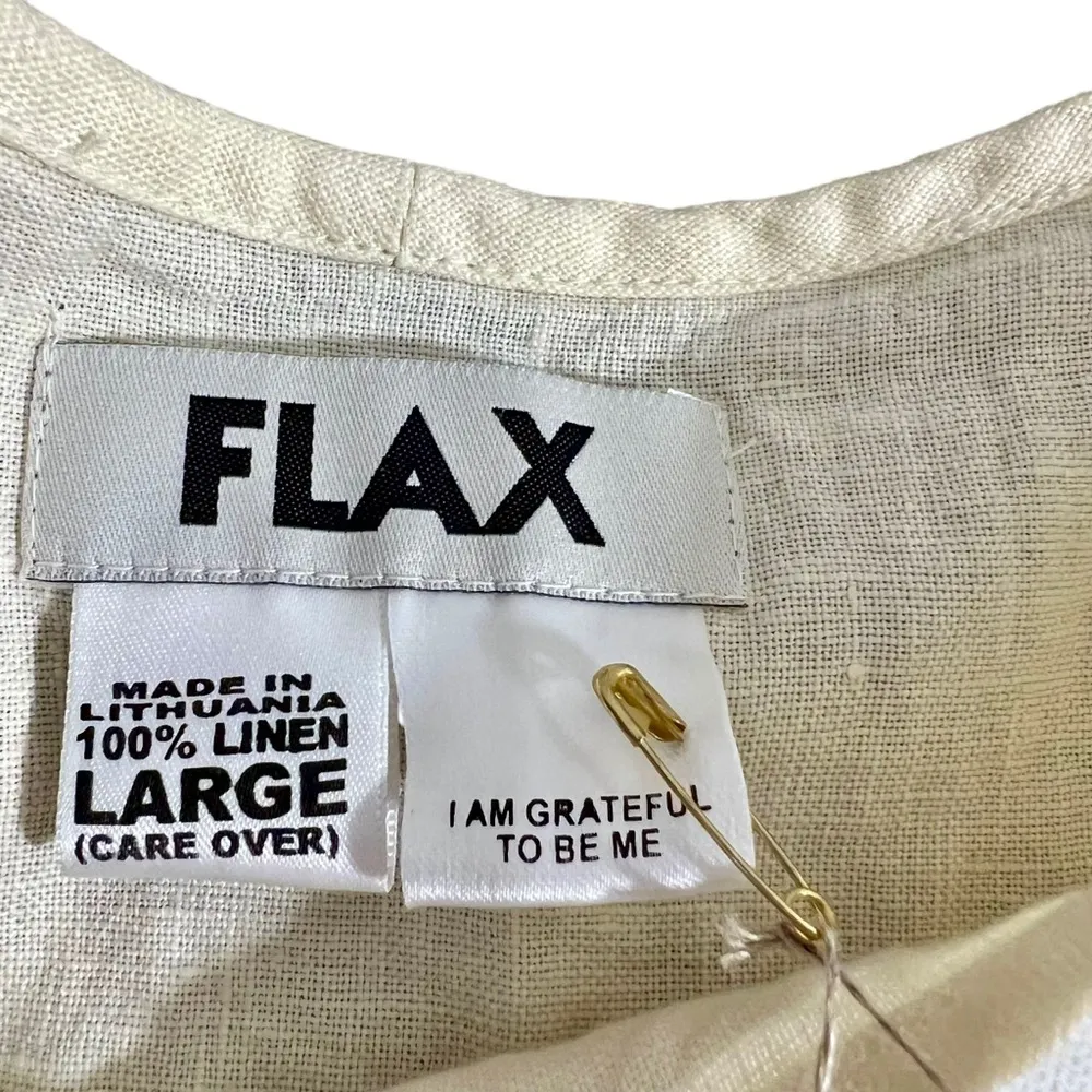 Flax NEW  100% Linen Cream Short Sleeve Top Oversized - Image 6