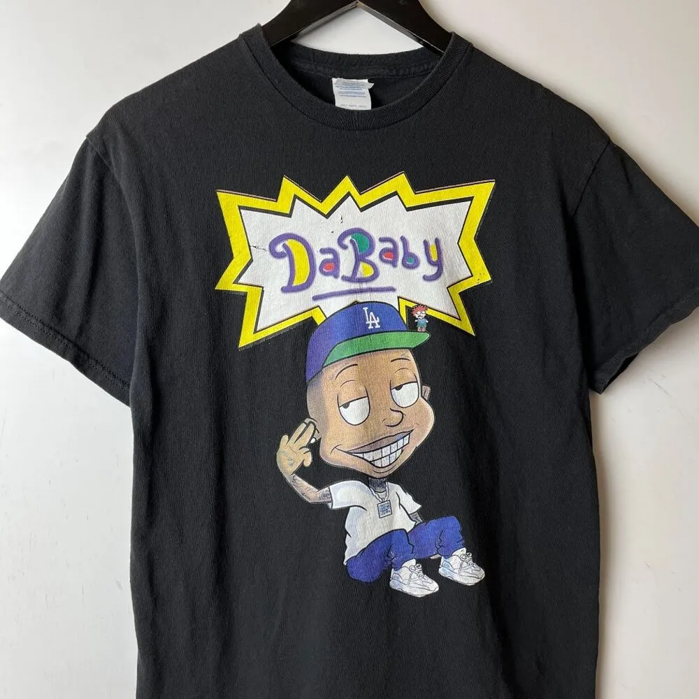 DaBaby Rap Tee T Shirt Black Medium M Rugrats Cartoon Graphic Tee 100% Cotton - Image 9