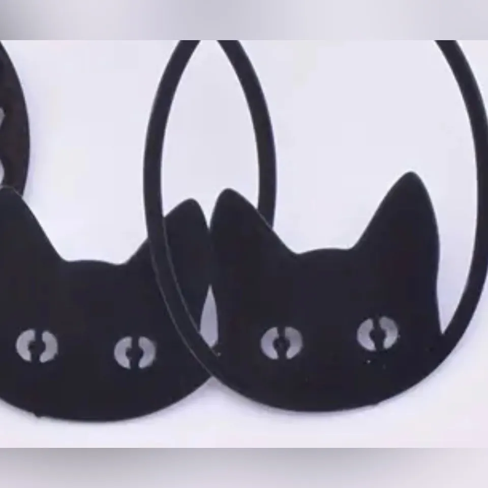 2 Pairs/Set Dark Cats Moon Earrings copper material Black - Image 4