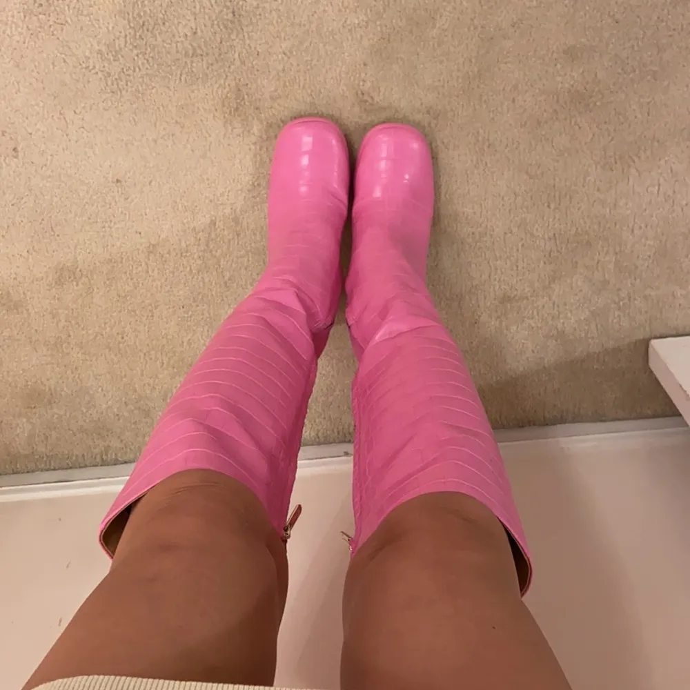 Croc-Embossed Knee-High Boots - Image 8