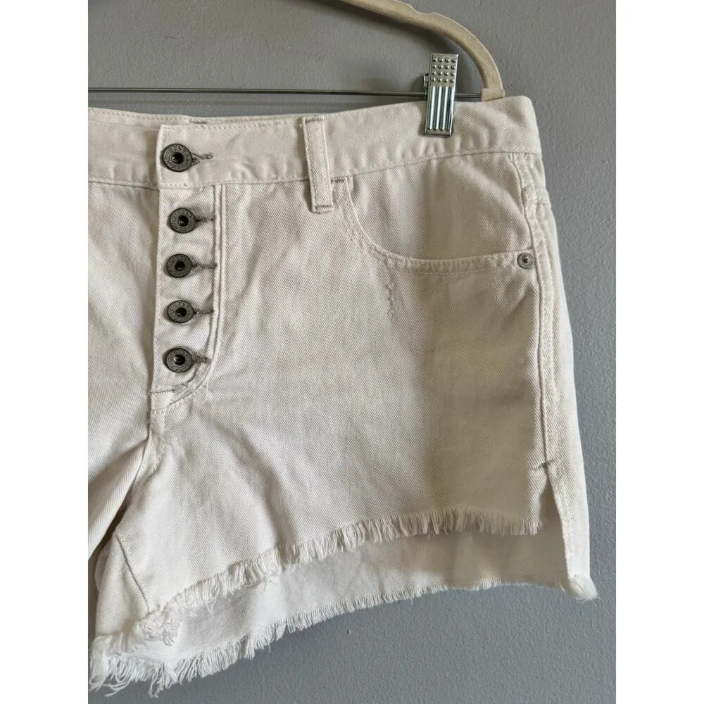 Free People Jean Shorts Ivory White Button Fly Distressed Size 29 - Image 3