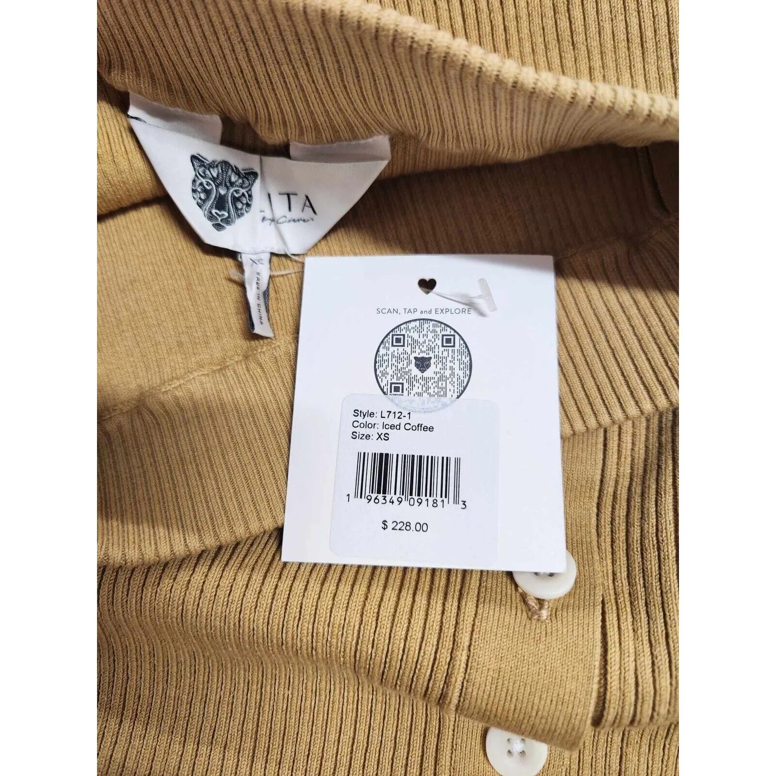 LITA BY CIARA Side Button Rib Organic Cotton Midi Skirt - Iced Coffee Sz XS. B30 - Image 9