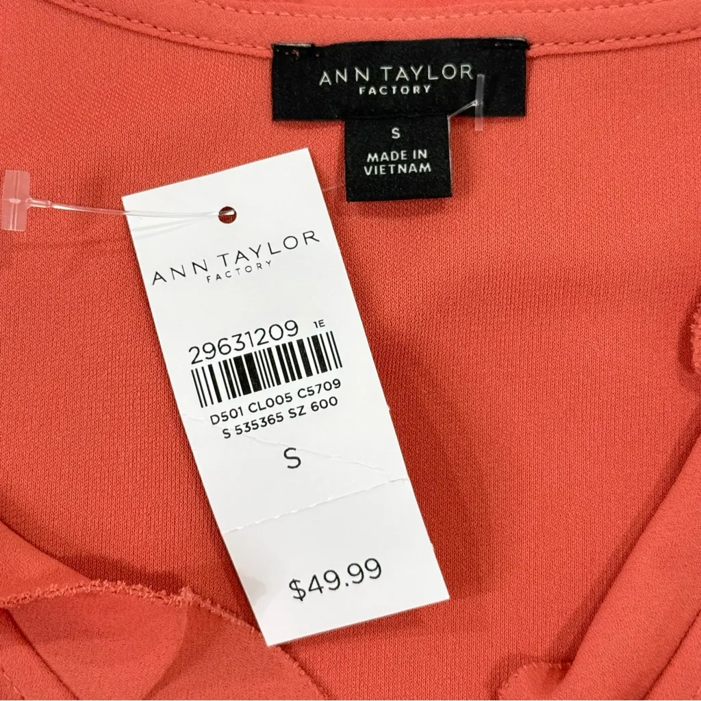 Ann Taylor Coral Ruffle V-Neck Blouse Small Sleeveless Summer Chic Workwear New - Image 8