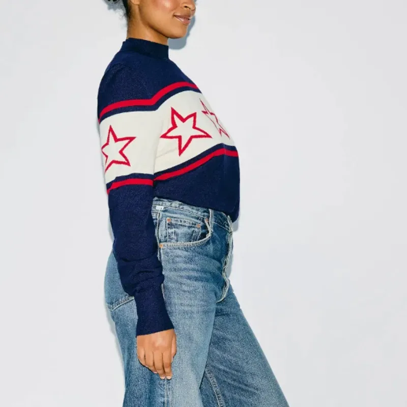 Alexia Admor Stars and Stripes Mock Neck Sweater SMALL Red White Blue Soft $209 - Image 3