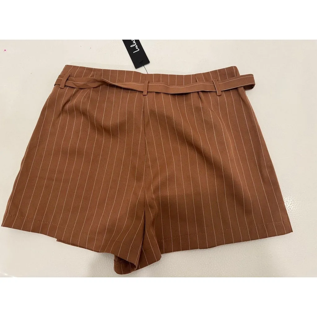 Bound to Charm Brown Pinstriped Pleated High-Rise Skort - Image 5