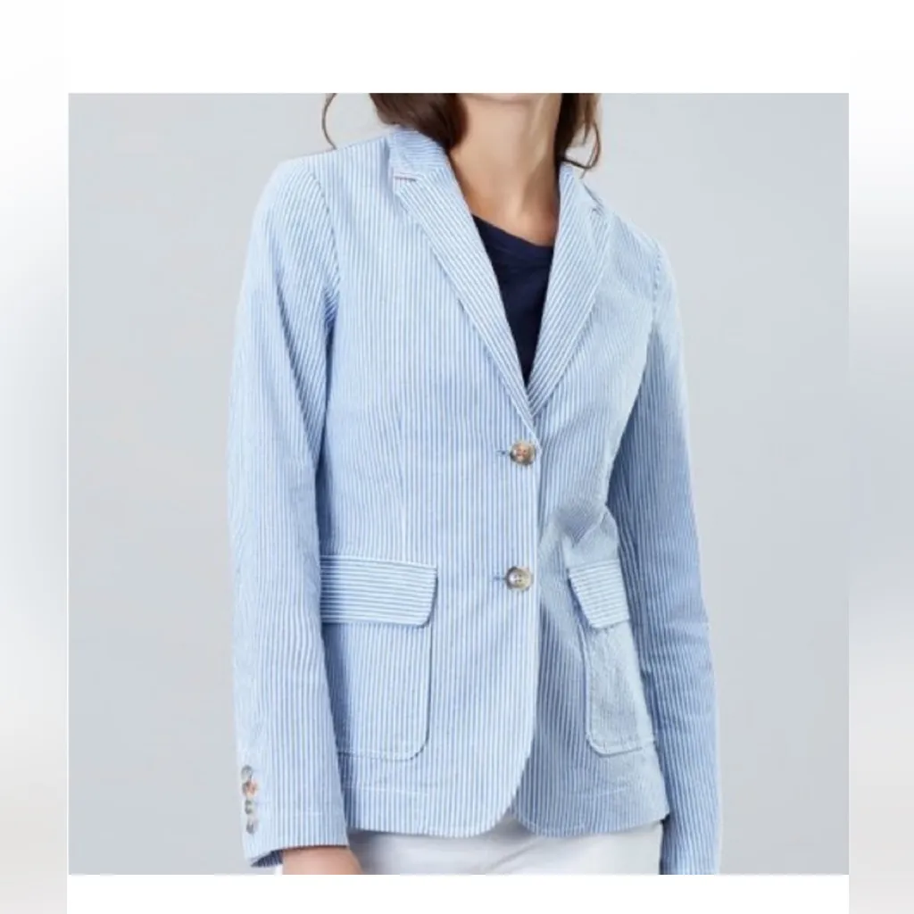 Joules Erica Blazer Jacket White Blue Cotton Smart Stripes, Size‎ 16 - Image 2