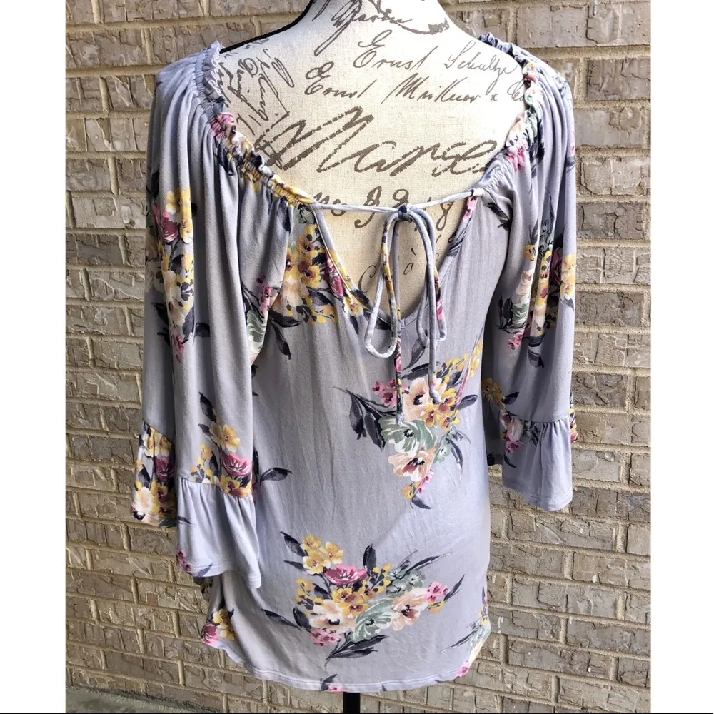 Bobeau V Neck Floral Flutter Sleeve Blouse - Image 3