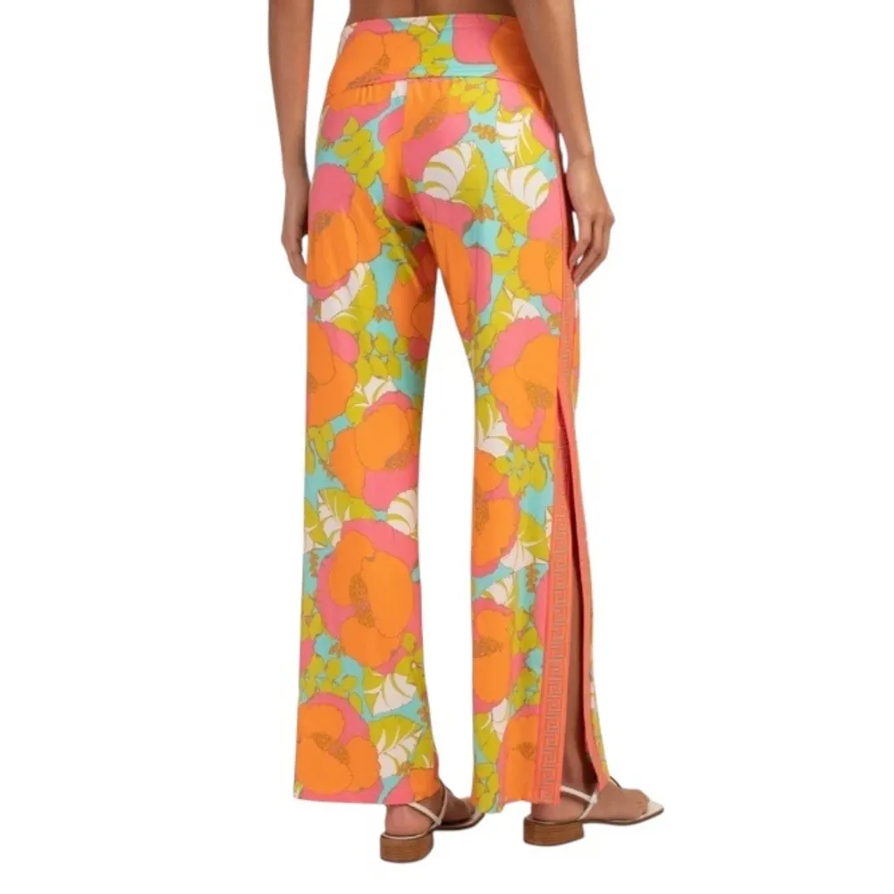 Trina Turk Playa De Flor Pull-On Wide-Leg 70s Floral Cover-Up Pants Resort-wear - Image 4