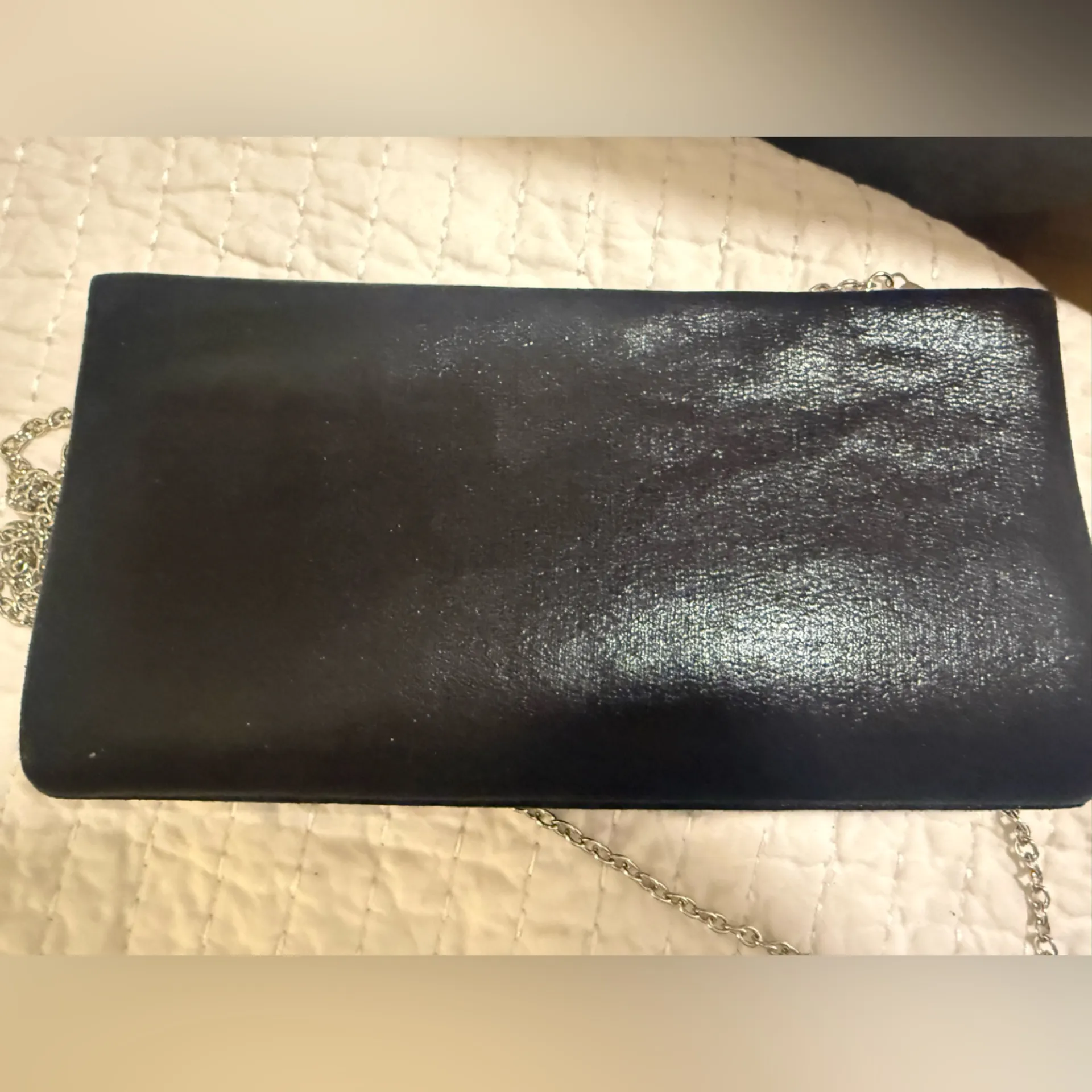 Jessica McClintock Black Beaded Evening Clutch Chain Strap - Image 7