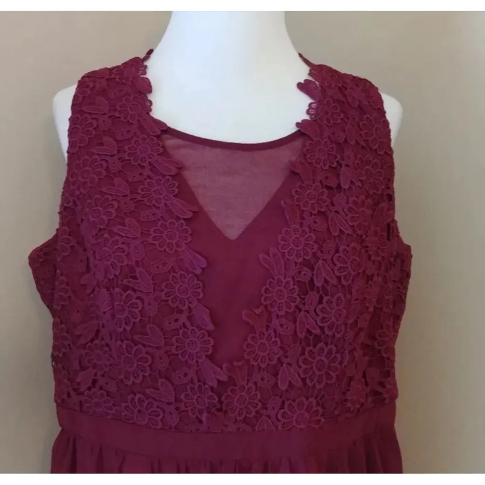 Burgundy Chiffon Crochet Lace Formal Maxi Dress by Chi Chi London from Modcloth - Image 3