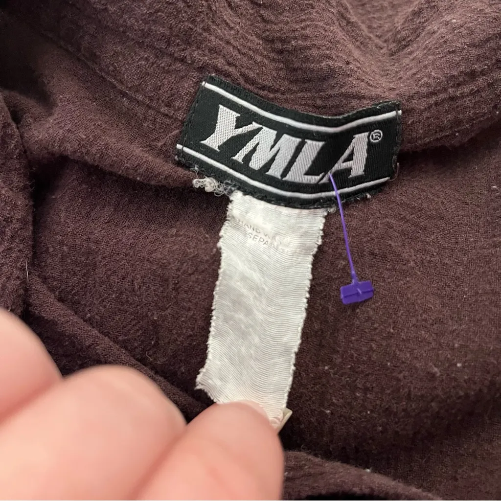 Vintage Y2K YMLA Embroidered Gauze Button Placket Long Sleeve Shirt Brown XL - Image 3