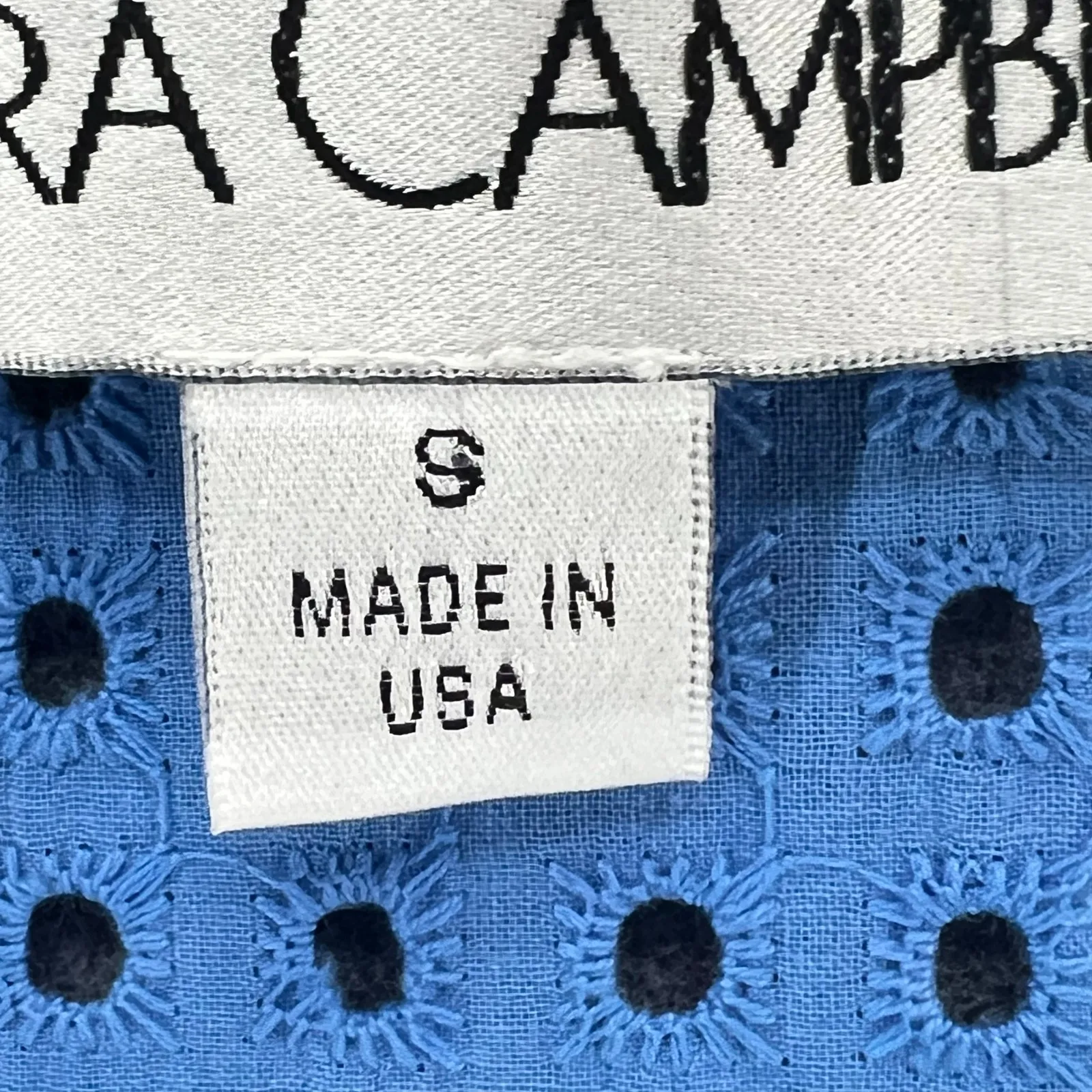 Sara Campbell Blouse Womens Small Blue Eyelet Lace V Neck Top Made in USA Casual - Image 12