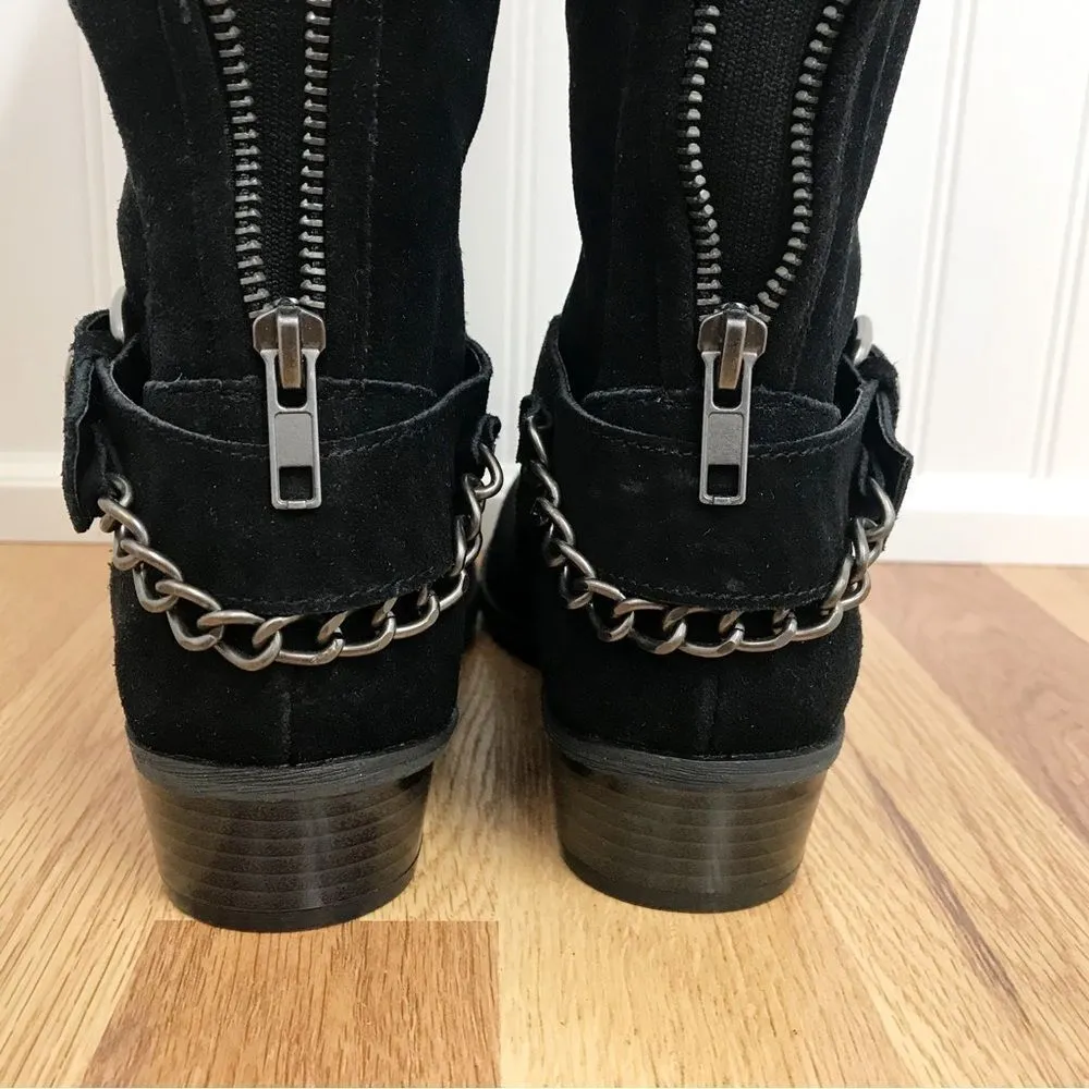 VERY VOLATILE Black Suede Knee High Moto Boot Leather Chain‎ Stud Size 7.5 New - Image 8