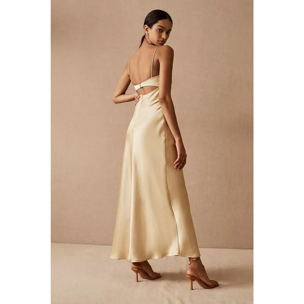 BEC & Bridge Carrie Yellow Satin Silk Sleeveless Cutout Cami Slip Midi Dress 4 - Image 2