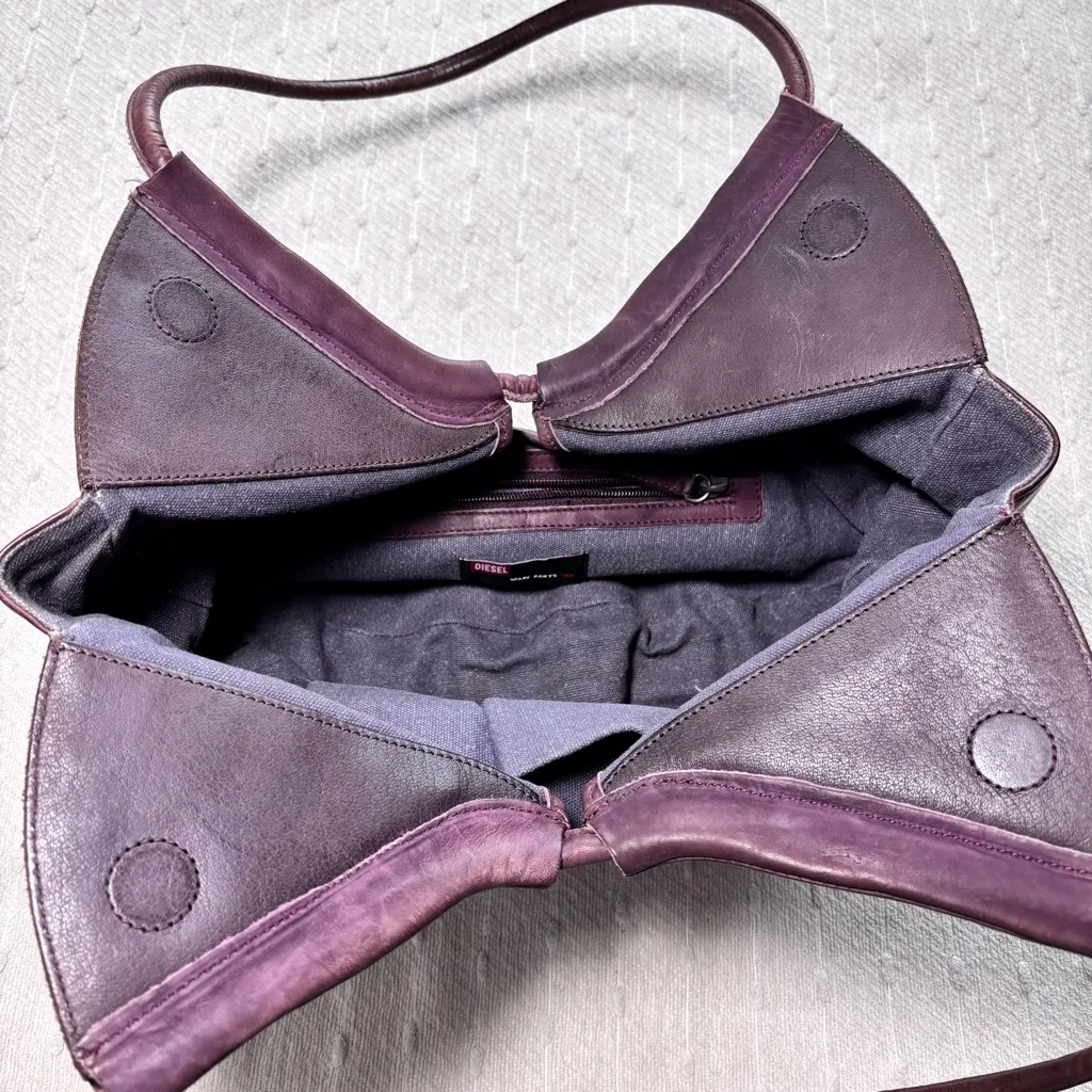 Diesel Vintage 100% Leather Spare Parts Circle‎ Brown-Purple Shoulder Bag - Image 8