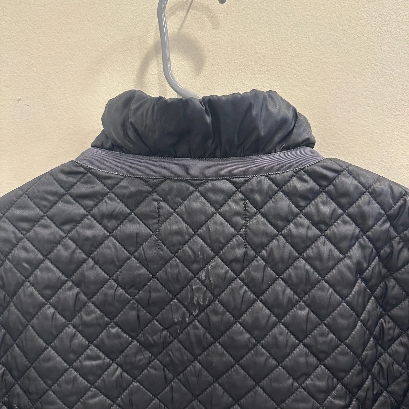 Jane Post Black Satin Quilted Jacket Lightweight Diamond Stitch Zip Front Medium - Image 9