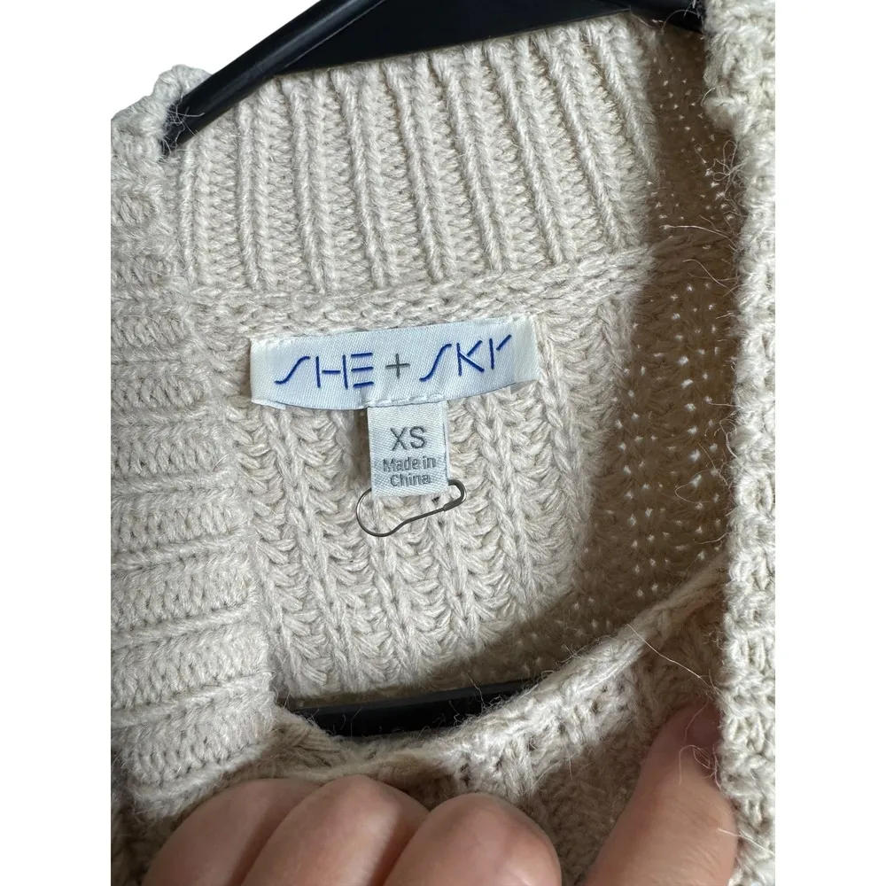 She + Sky Knit Belted Sweater Women's XS Oversized Warm Oatmeal Cream - Image 2