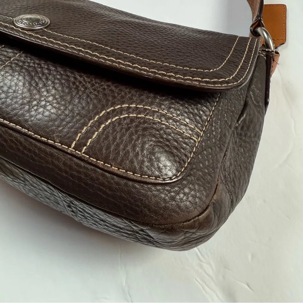 Vintage COACH Brown Pebble Leather Shoulder Bag, "Chelsea" Flap Bag F12336 - Image 9