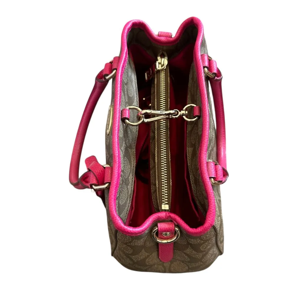 Coach Mini Margot Signature Brown Pink Handbag Caryall Purse + Wallet Leather - Image 4