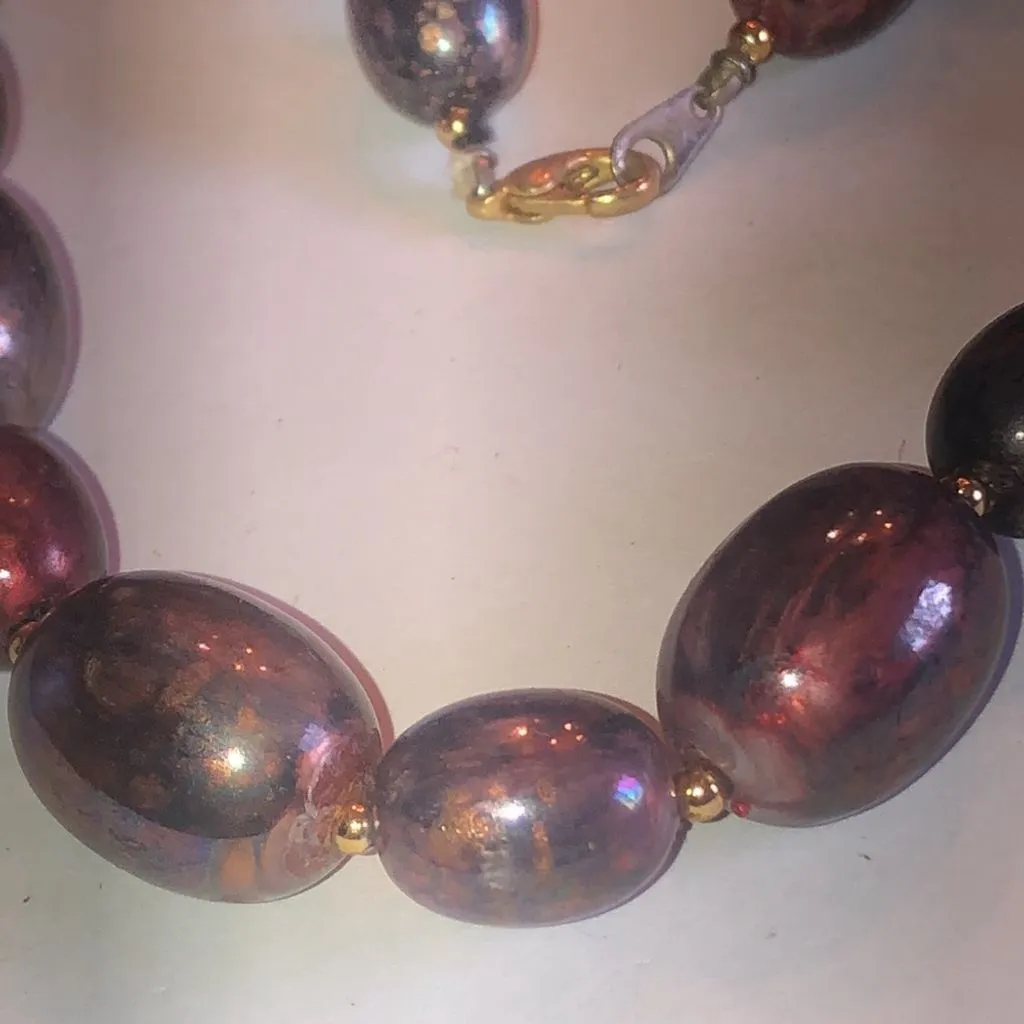 Vintage Metallic Bronze Dark Gray Beaded Boho Retro Necklace - Image 3