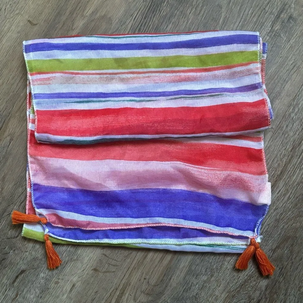 Juncture Orange Striped Scarf with Tassels - Image 2