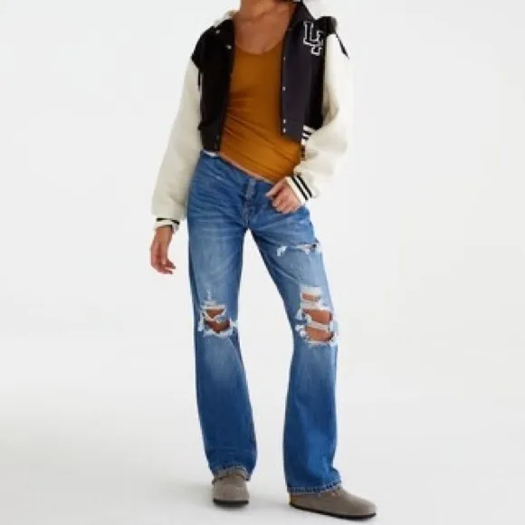 Aeropostale 90s Baggy Jeans Low Rise Distressed Denim 00 REG Y2K Grunge - Image 2