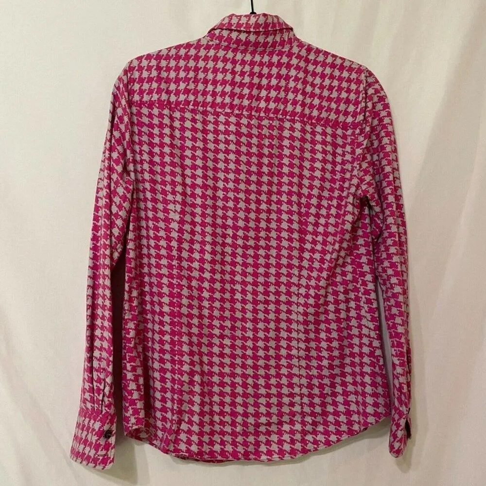 J Crew Pink Gray Herringbone Button Down Shirt Womens Small Barbie Core Casual - Image 2