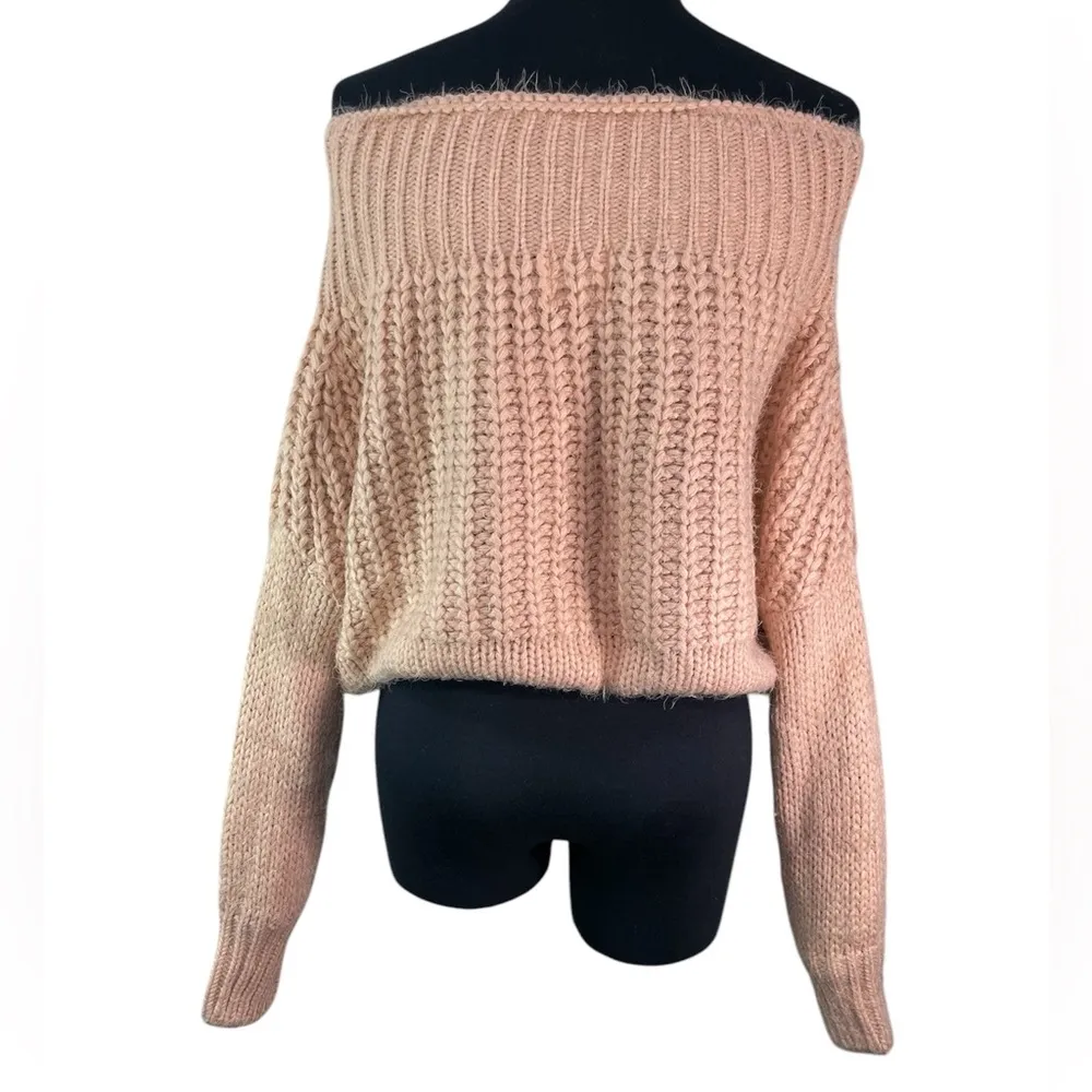 Francesca’s crocheted boat neck butter soft ribbed pale rose blush eyelash fuzzy - Image 4