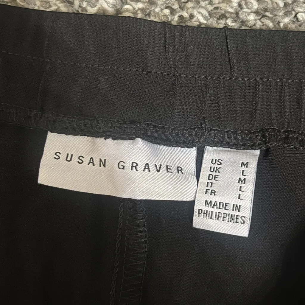 New Susan Graver Black and Blue Liquid Knit Pull On Wide Leg Crop Pants Set M - Image 3