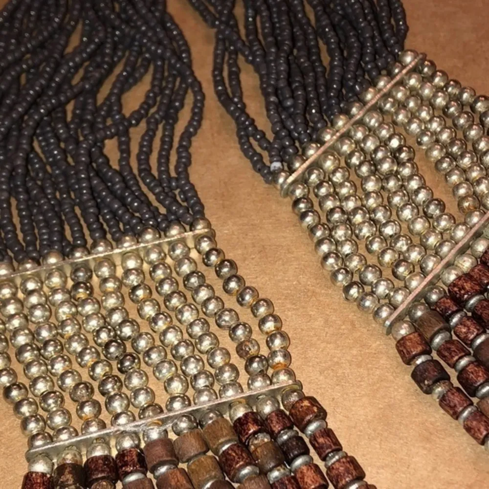 Huge Vintage Silver & Brown Seed Bead & Turquoise Beaded Necklace - Image 6