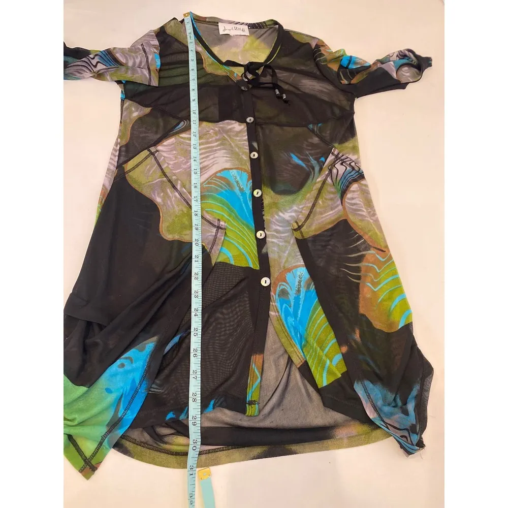Joseph Ribkoff Sheer Black Blue Button Tunic Sz S Abstract Long Sleeve Cover Up - Image 13