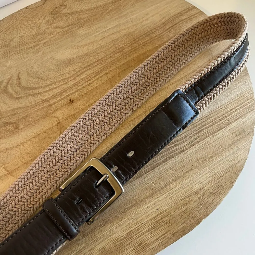 Columbia 90s Brown Genuine Leather Natural Fiber Woven Belt Size XL - Image 3