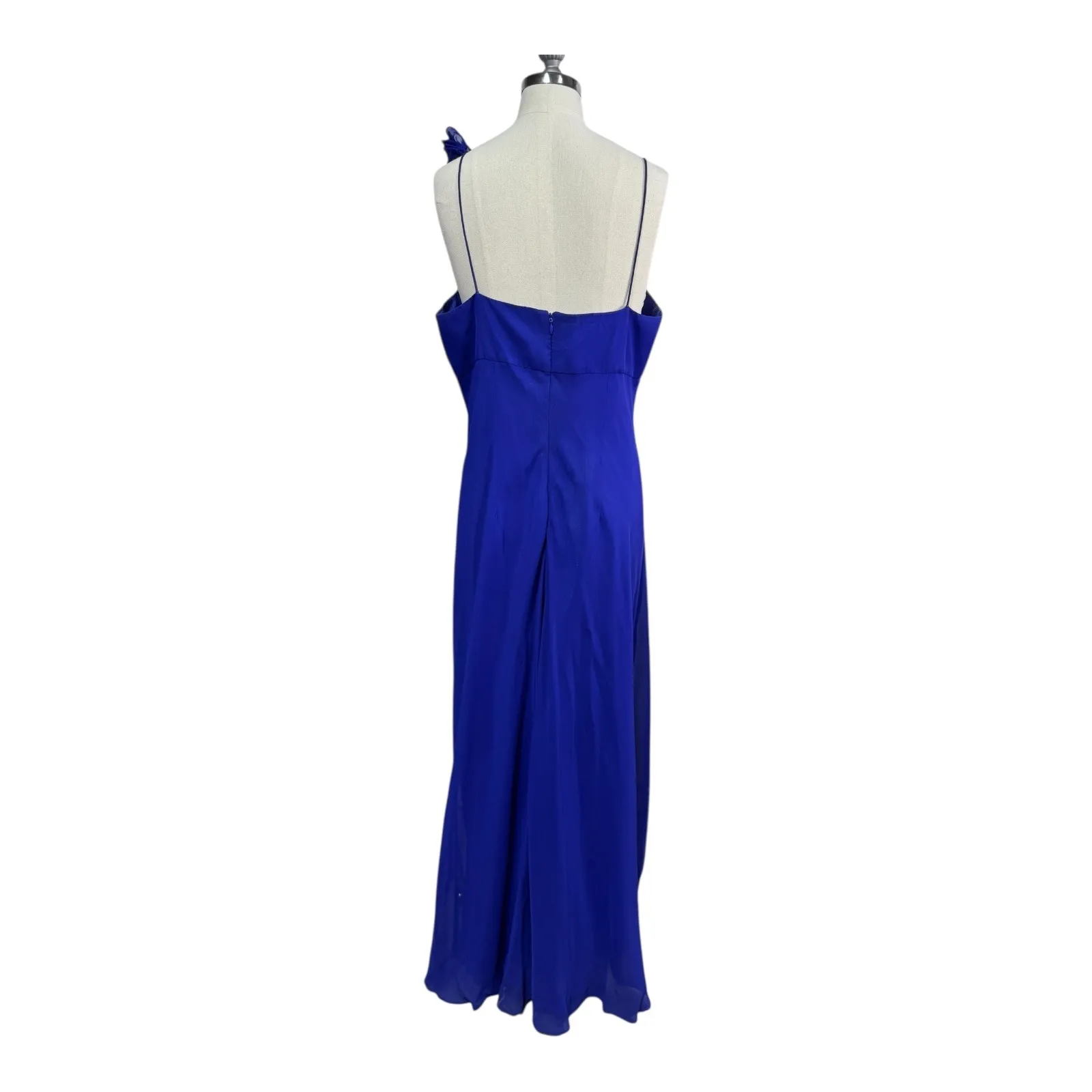 Adrianna Papell Hailey One Shoulder Ruffle Chiffon Prom Gown Formal Women's 14 Blue - Image 12