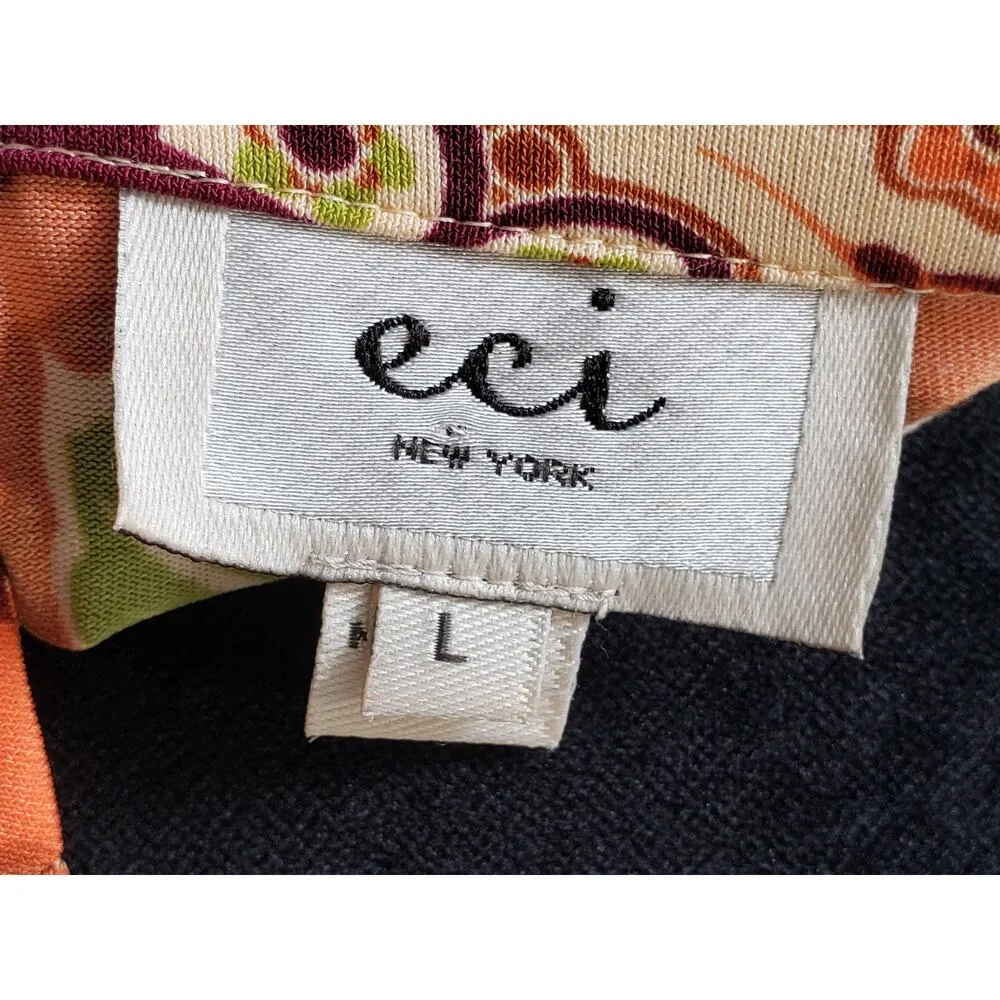 ECI Wrap Dress Women's Large Multi Floral Stretch Pleated Waist Belted V Neck - Image 4