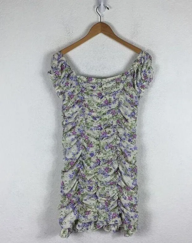 Lulus Love Bloom Cream Floral Print Ruched Off-the-Shoulder Mini Dress Large - Image 14