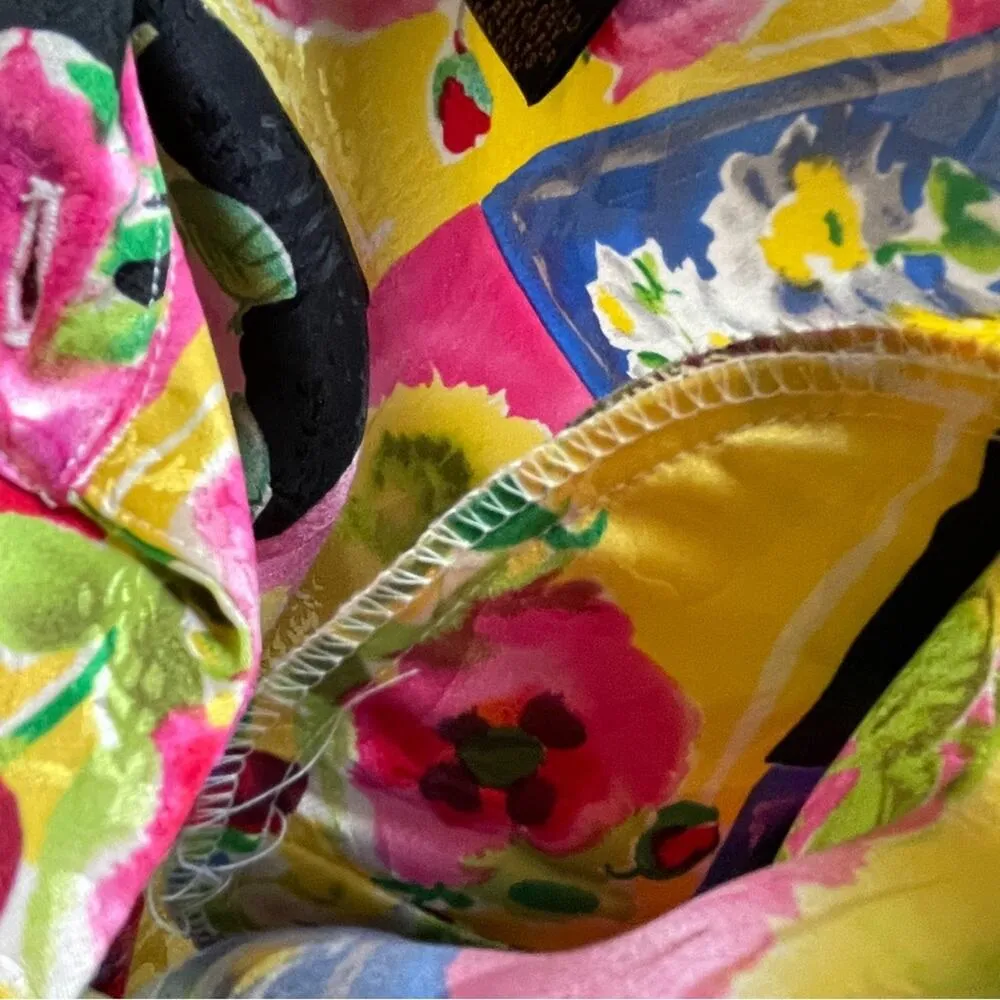 Corey B 80s Silk Floral Patchwork Button Front Long Sleeve Blouse size 8 Yellow - Image 3