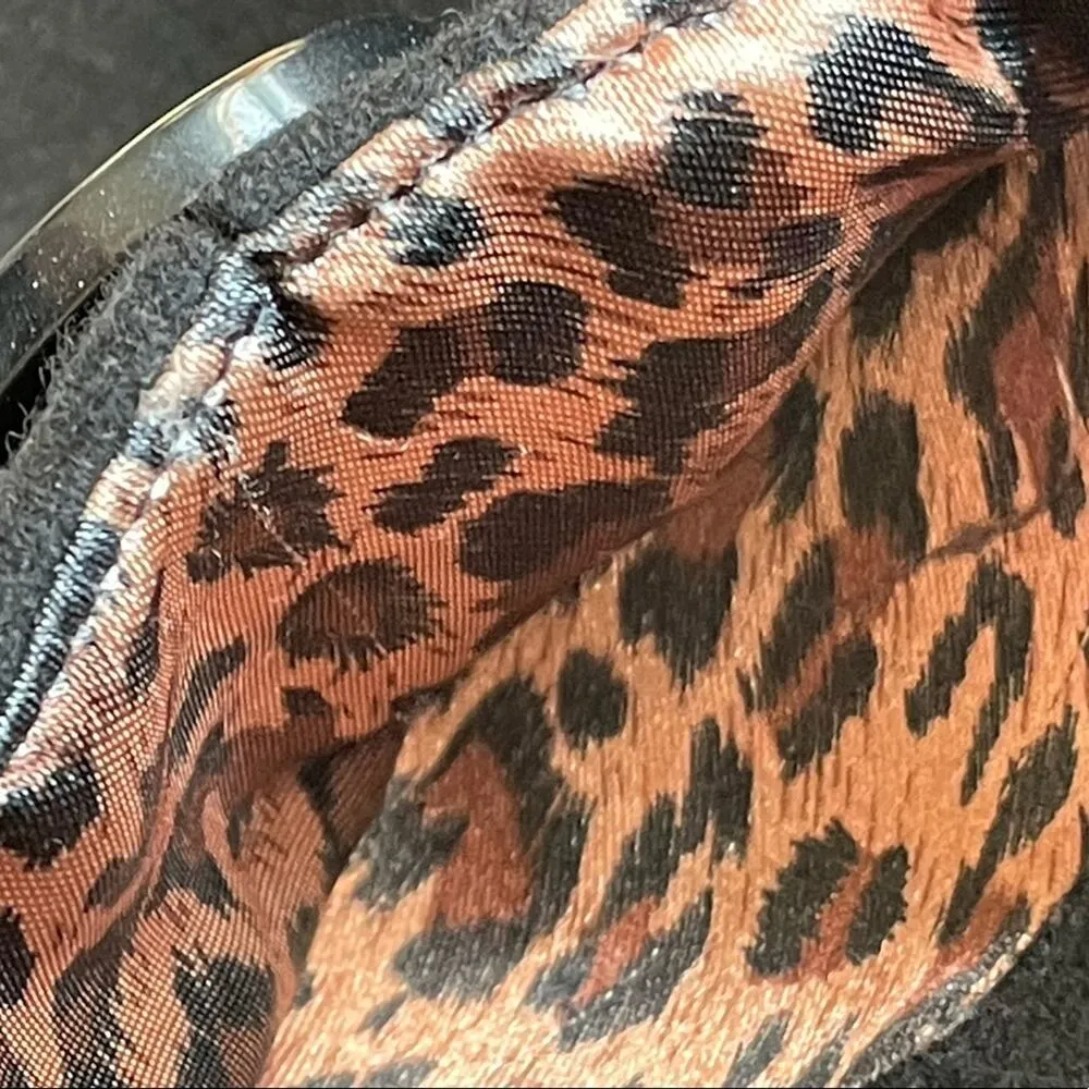 Wet Seal Black Vintage Wool Blend Peacoat with leopard lining size Large - Image 10